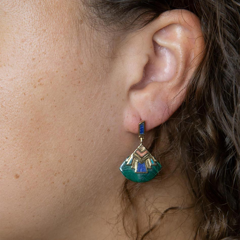 Art Deco Multi Colored Golden Earrings - Barse Jewelry