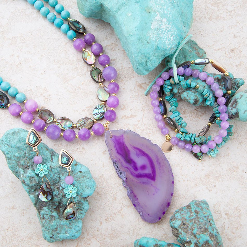 Aruba Blue and Purple Stretch Bracelet Set - Barse Jewelry