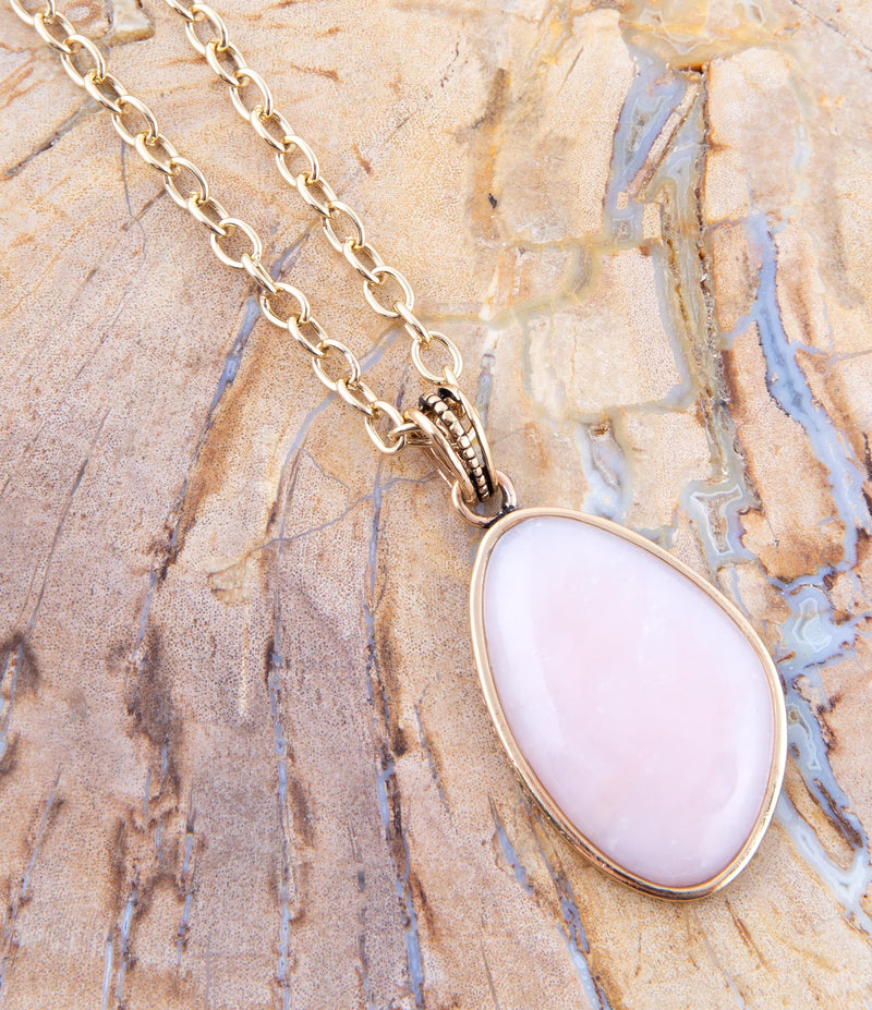 Aruba Pink Opal Golden Pendant Necklace - Barse Jewelry