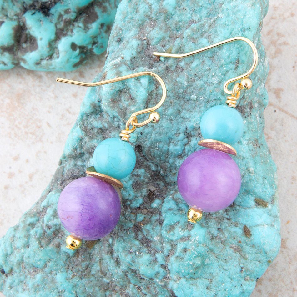 Aruba Purple Jade Golden Drop Earrings - Barse Jewelry
