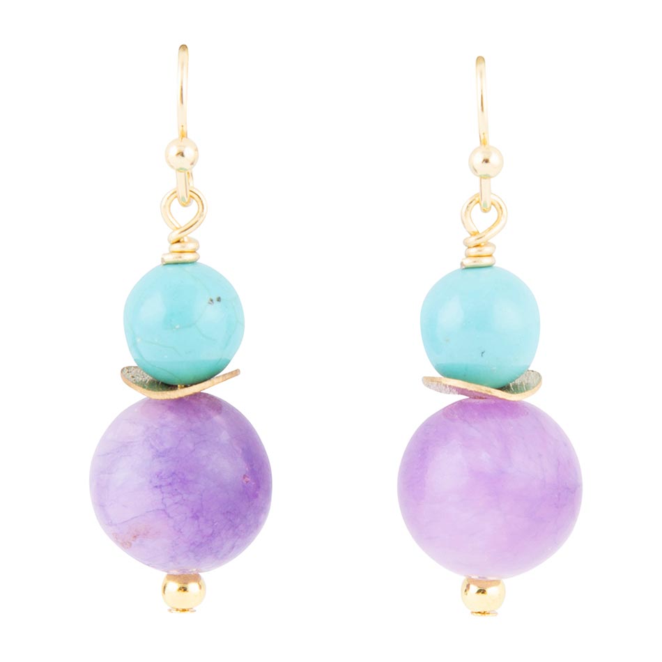 Aruba Purple Jade Golden Drop Earrings - Barse Jewelry