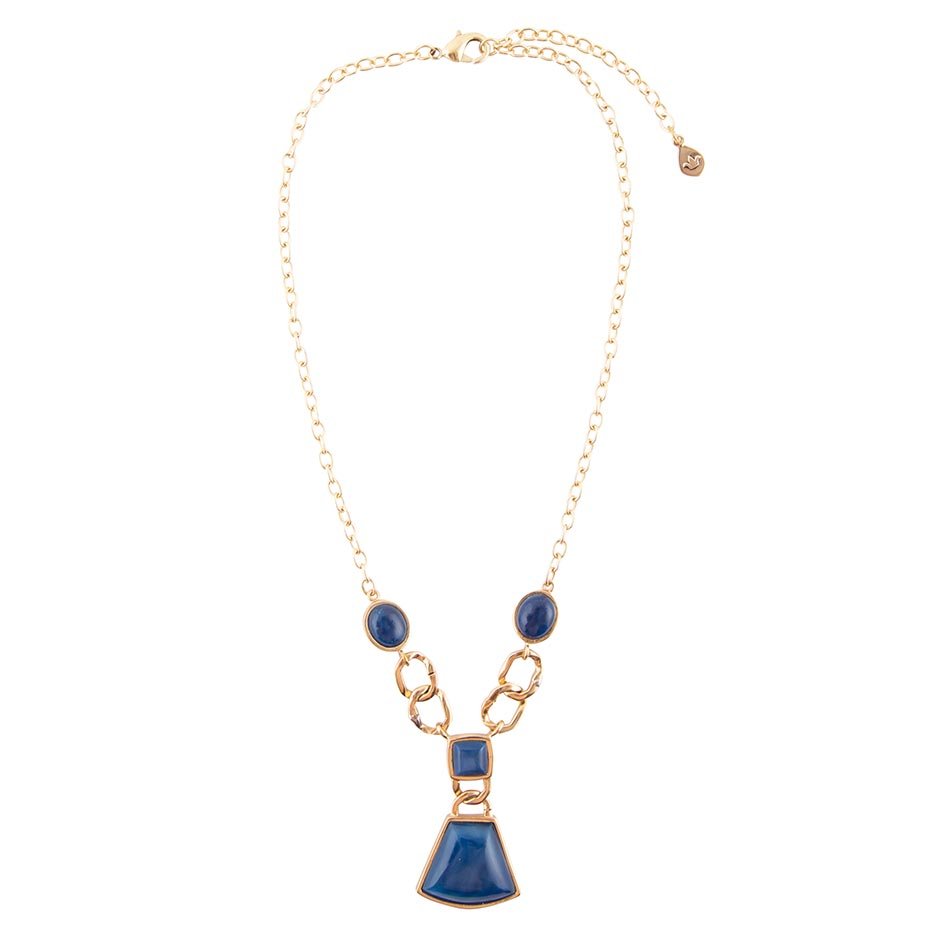 Athena Blue Agate Golden Statement Necklace - Barse Jewelry
