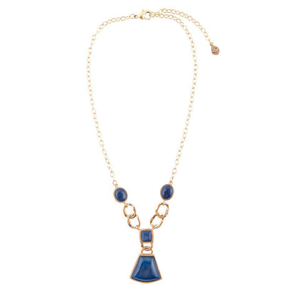 Athena Blue Agate Golden Statement Necklace - Barse Jewelry