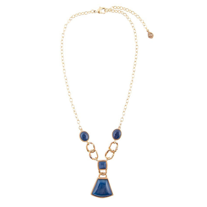 Athena Blue Agate Golden Statement Necklace - Barse Jewelry