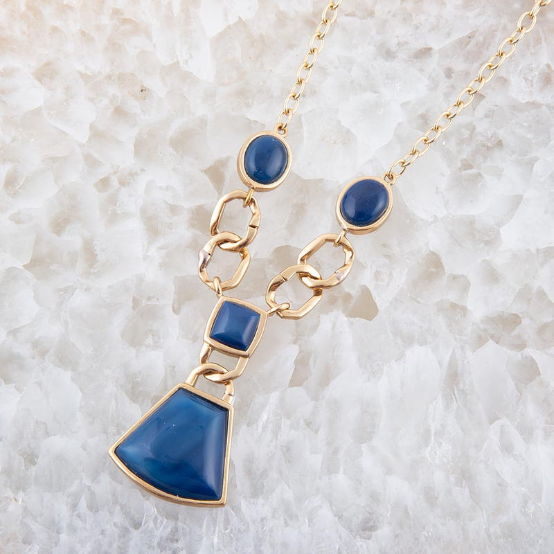 Athena Blue Agate Golden Statement Necklace - Barse Jewelry