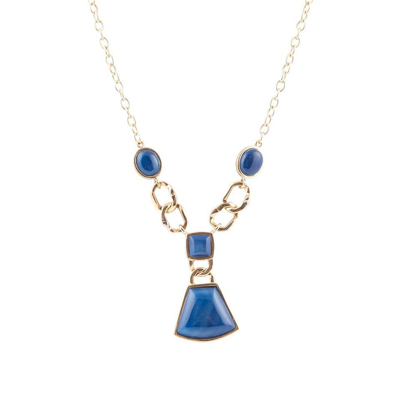 Athena Blue Agate Golden Statement Necklace - Barse Jewelry