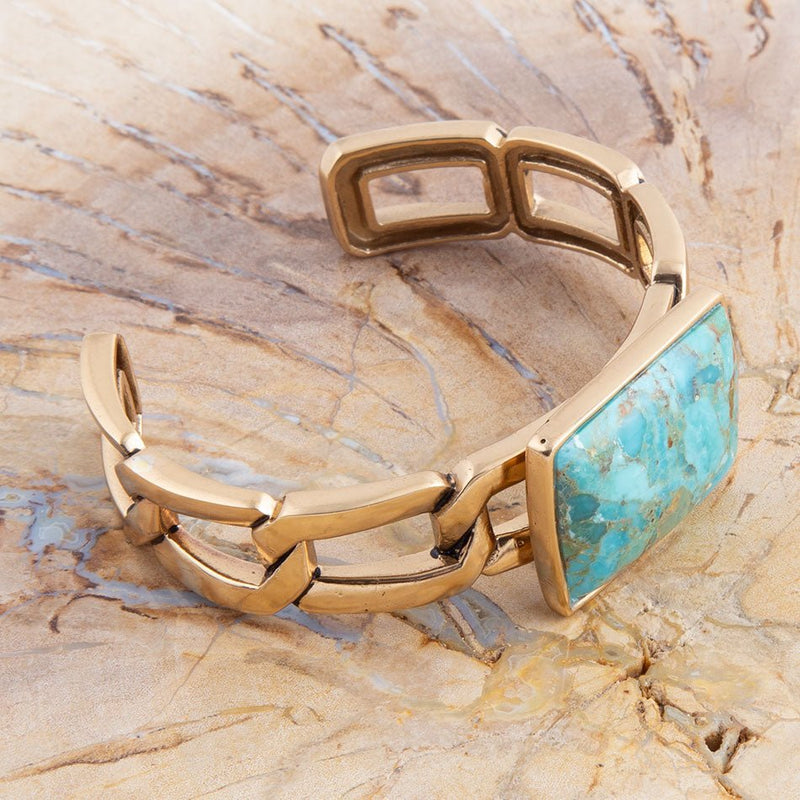 Athena Blue Turquoise Golden Chain Cuff Bracelet - Barse Jewelry