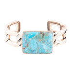 Athena Blue Turquoise Golden Chain Cuff Bracelet - Barse Jewelry