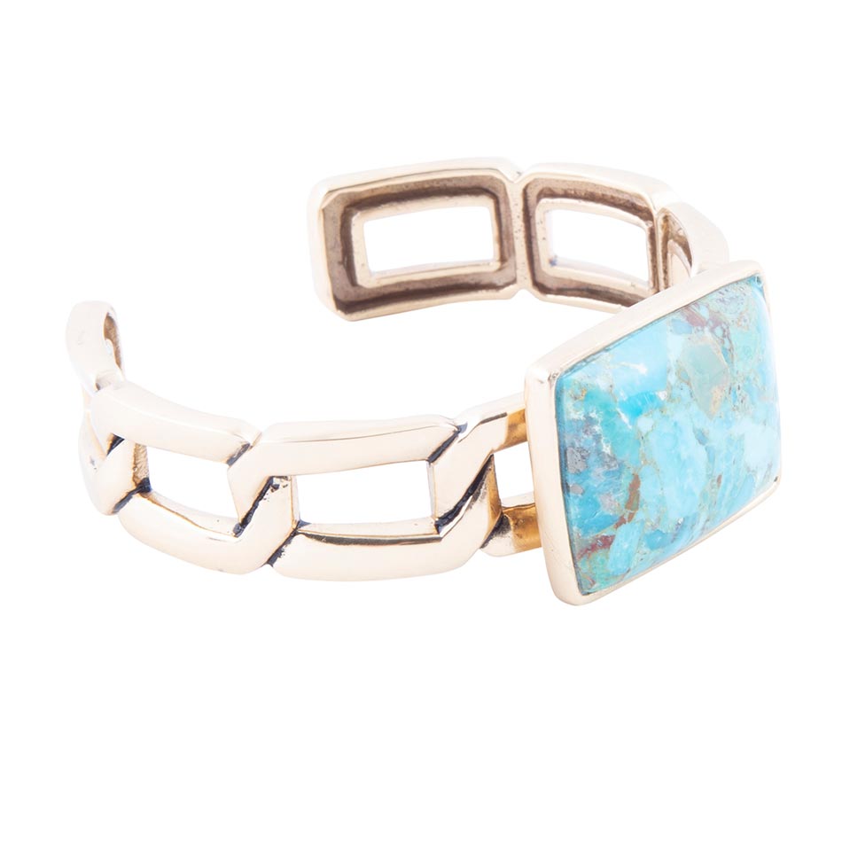 Athena Blue Turquoise Golden Chain Cuff Bracelet - Barse Jewelry