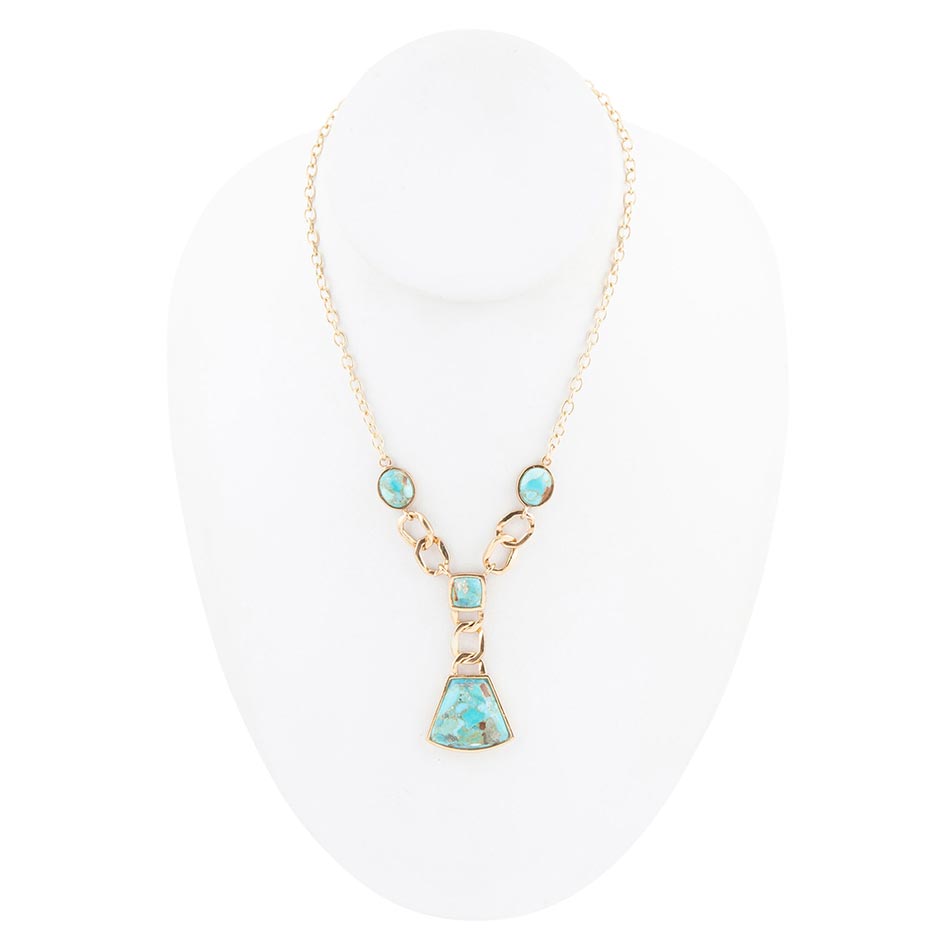 Athena Blue Turquoise Golden Necklace - Barse Jewelry