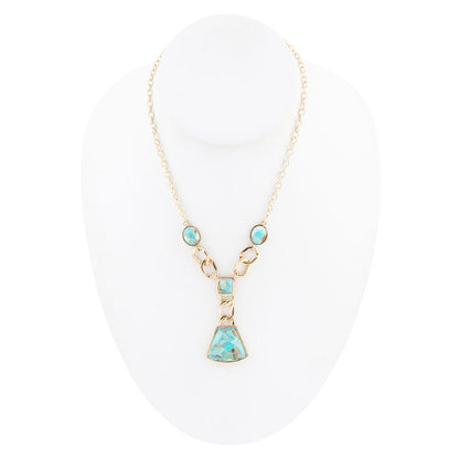 Athena Blue Turquoise Golden Necklace - Barse Jewelry