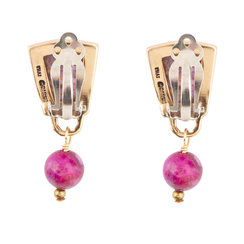 Athena Pink Spiny Oyster Matrix Golden Clip Earrings - Barse Jewelry