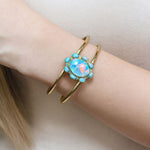 Aurora Blue Opal Golden Cuff Bracelet - Barse Jewelry