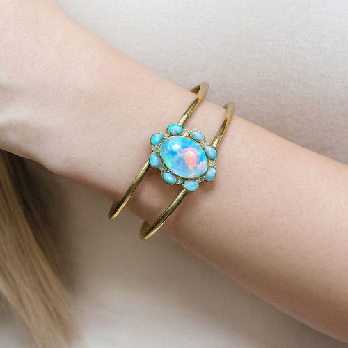 Aurora Blue Opal Golden Cuff Bracelet - Barse Jewelry