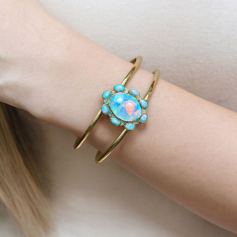 Aurora Blue Opal Golden Cuff Bracelet - Barse Jewelry