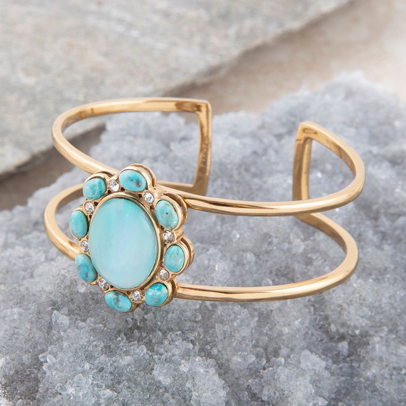 Aurora Blue Opal Golden Cuff Bracelet - Barse Jewelry