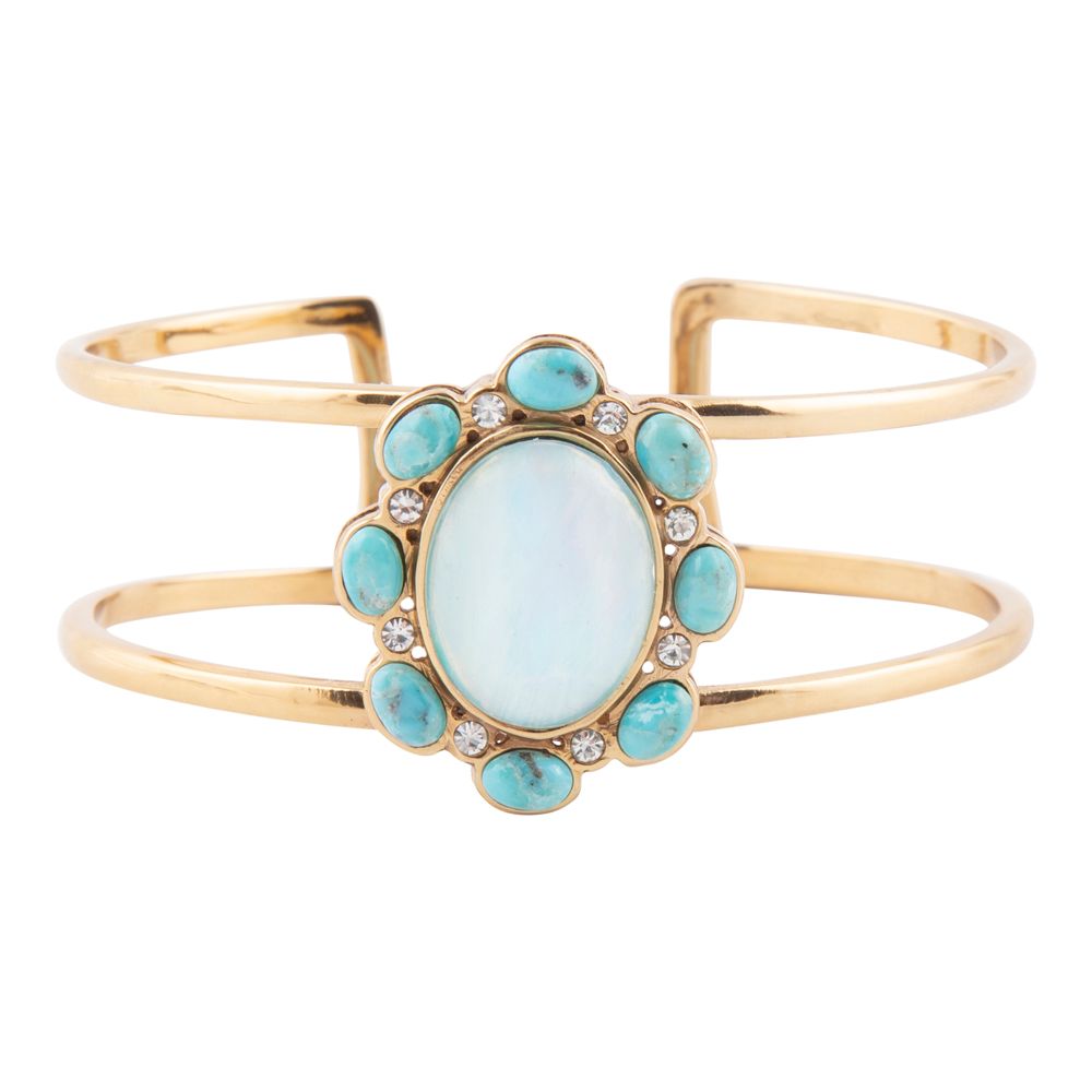 Aurora Blue Opal Golden Cuff Bracelet - Barse Jewelry