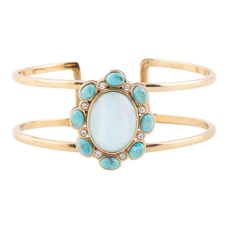 Aurora Blue Opal Golden Cuff Bracelet - Barse Jewelry