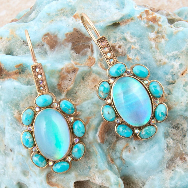 Aurora Blue Opal Golden Drop Earrings - Barse Jewelry
