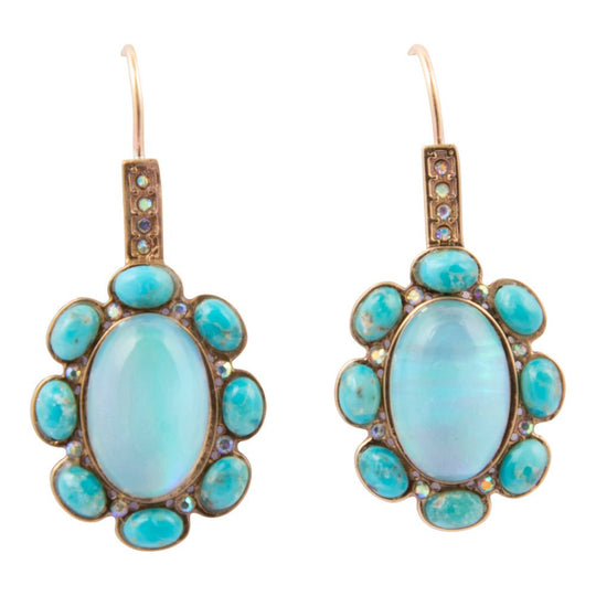 Aurora Blue Opal Golden Drop Earrings