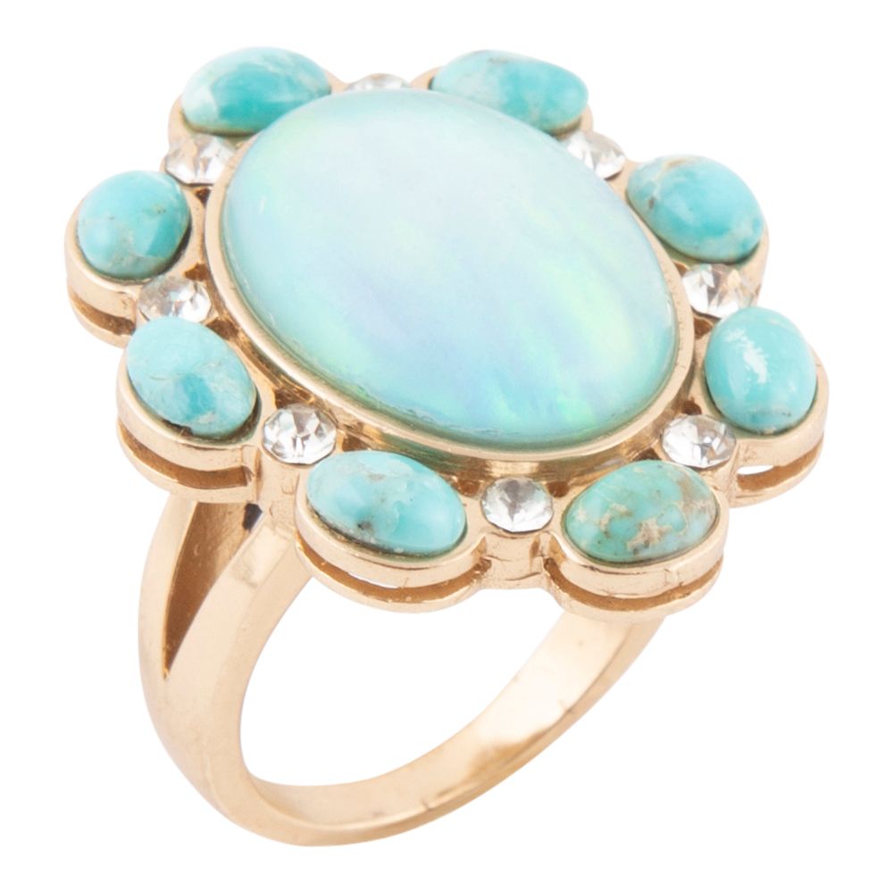 Aurora Blue Opal Golden Statement Ring - Barse Jewelry