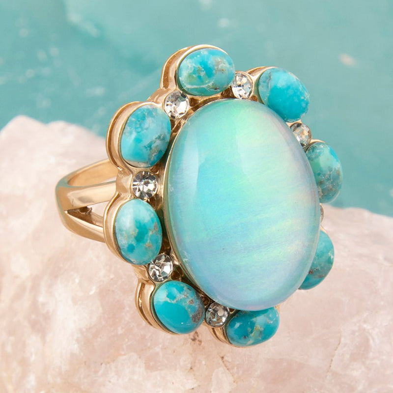 Aurora Blue Opal Golden Statement Ring - Barse Jewelry