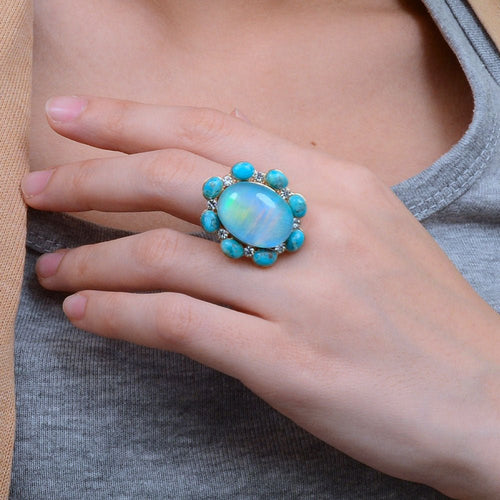 Aurora Blue Opal Golden Statement Ring - Barse Jewelry