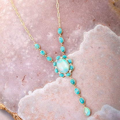 Aurora Blue Opal Golden Y Necklace - Barse Jewelry