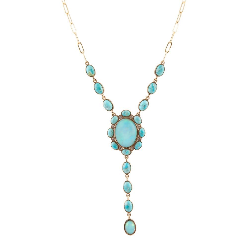 Aurora Blue Opal Golden Y Necklace - Barse Jewelry