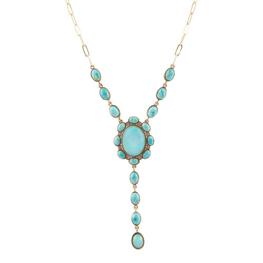 Aurora Blue Opal Golden Y Necklace