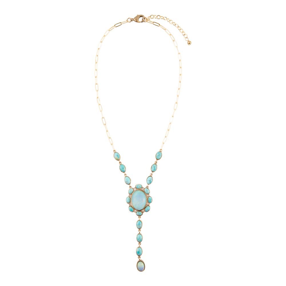 Aurora Blue Opal Golden Y Necklace - Barse Jewelry