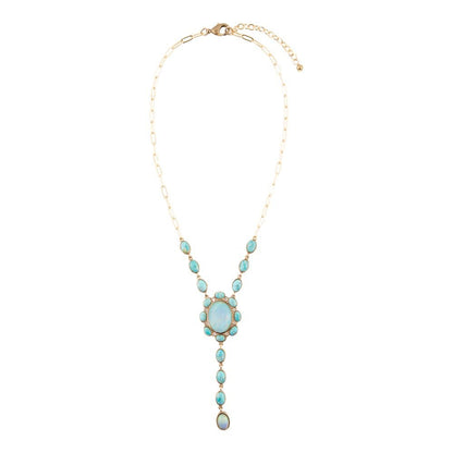 Aurora Blue Opal Golden Y Necklace - Barse Jewelry