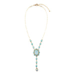 Aurora Blue Opal Golden Y Necklace - Barse Jewelry