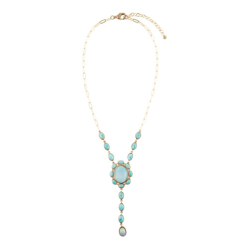 Aurora Blue Opal Golden Y Necklace - Barse Jewelry
