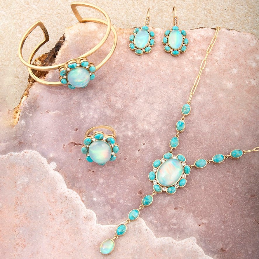 Aurora Blue Opal Golden Y Necklace - Barse Jewelry