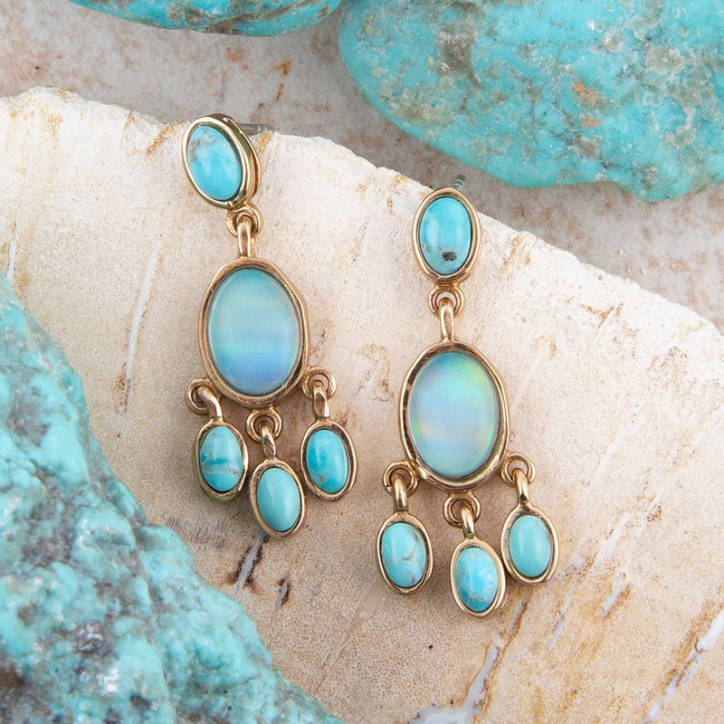 Aurora Blue Opal Post Chandelier Golden Earrings - Barse Jewelry
