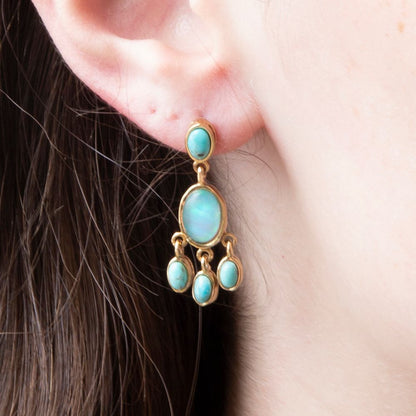 Aurora Blue Opal Post Chandelier Golden Earrings - Barse Jewelry