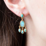 Aurora Blue Opal Post Chandelier Golden Earrings - Barse Jewelry