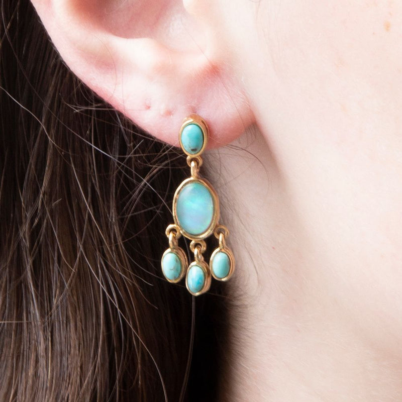 Aurora Blue Opal Post Chandelier Golden Earrings - Barse Jewelry