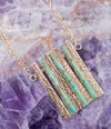 Aztec Blue Turquoise and Golden Bronze Fan Necklace - Barse Jewelry