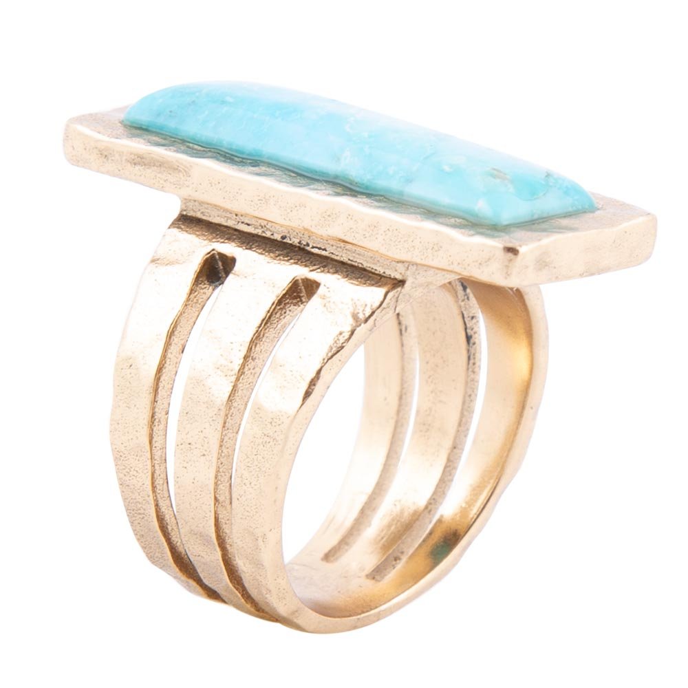 Aztec Turquoise Color Aztec Blue Turquoise Golden Statement Ring – Barse Jewelry