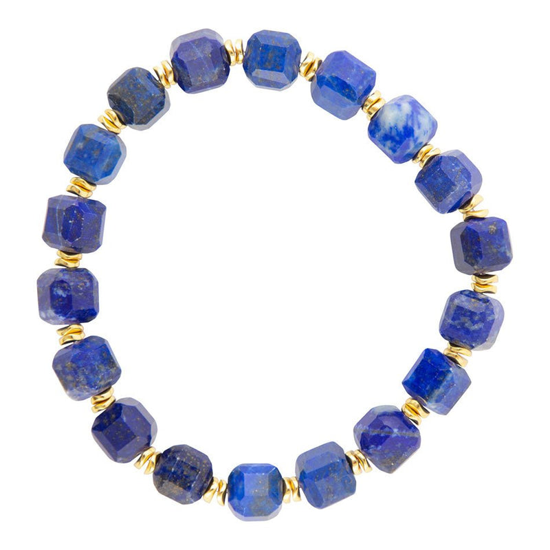 Azul Blue Cubed Lapis Golden Stretch Bracelet - Barse Jewelry