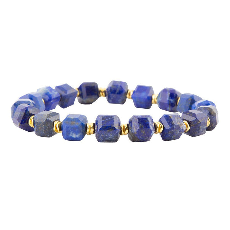 Azul Blue Cubed Lapis Golden Stretch Bracelet - Barse Jewelry