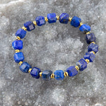 Azul Blue Cubed Lapis Golden Stretch Bracelet - Barse Jewelry