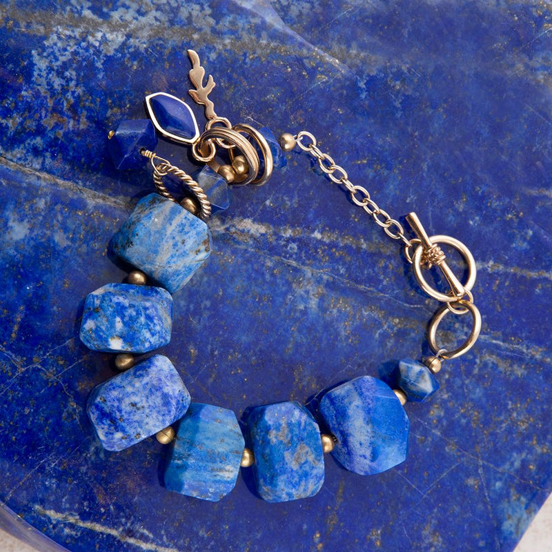 Azul Blue Lapis Chunky Link Bracelet - Barse Jewelry