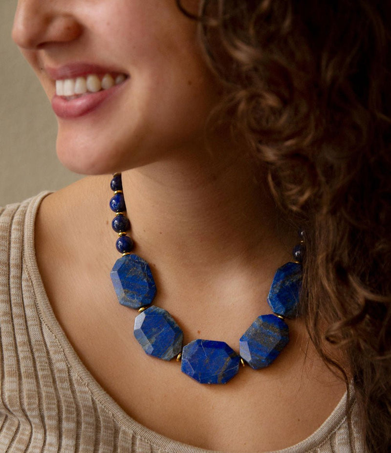 Azul Blue Lapis Golden Statement Necklace - Barse Jewelry