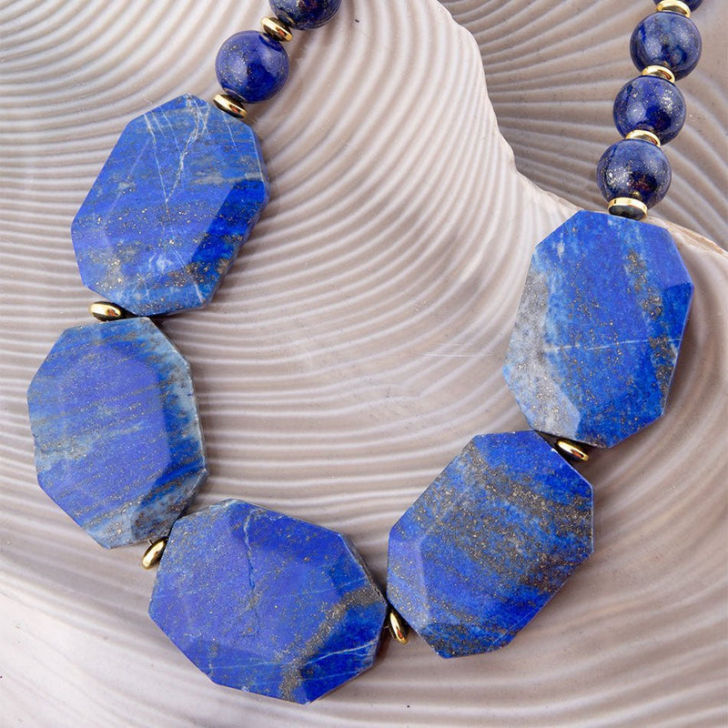Azul Blue Lapis Golden Statement Necklace - Barse Jewelry