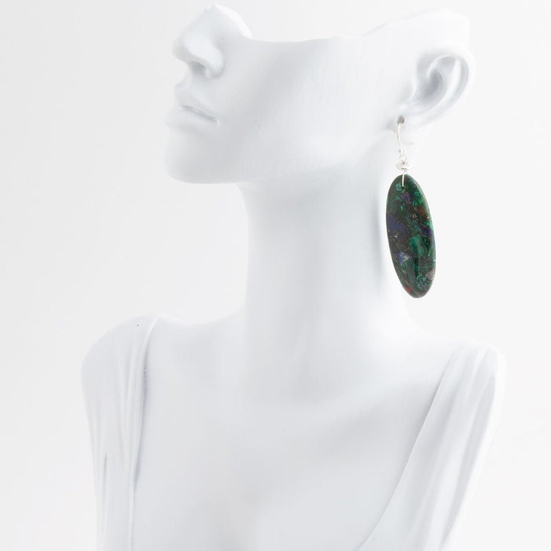Azurite Matrix Statement Sterling Silver Drop Earrings - Barse Jewelry