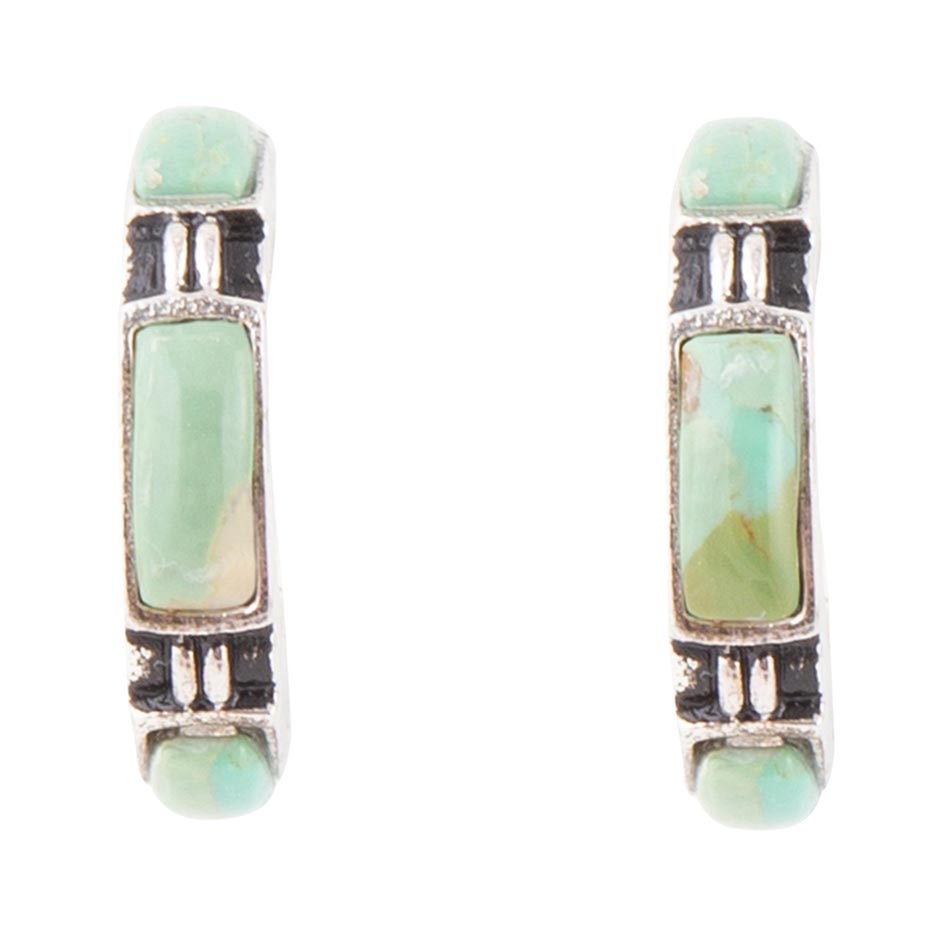 Baguette Blue Turquoise and Sterling Silver Hoop Earrings - Barse Jewelry