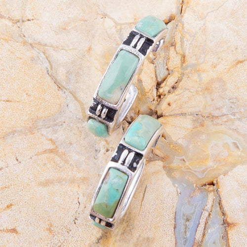 Baguette Blue Turquoise and Sterling Silver Hoop Earrings - Barse Jewelry